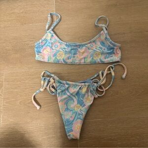 Frankies Bikinis Velvet Pastel Floral Bikini Set